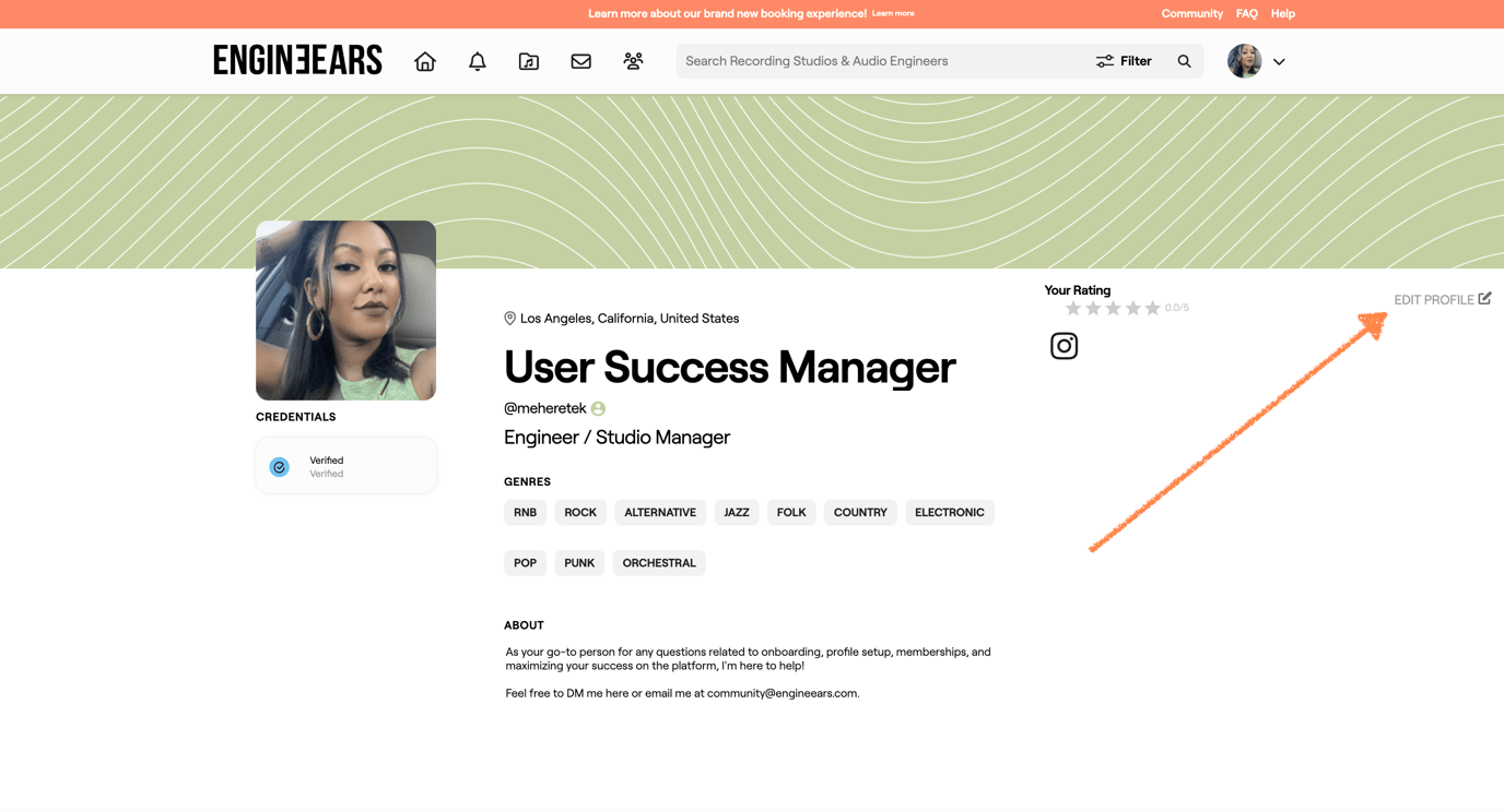How do I edit my EngineEars profile as an Engineer?